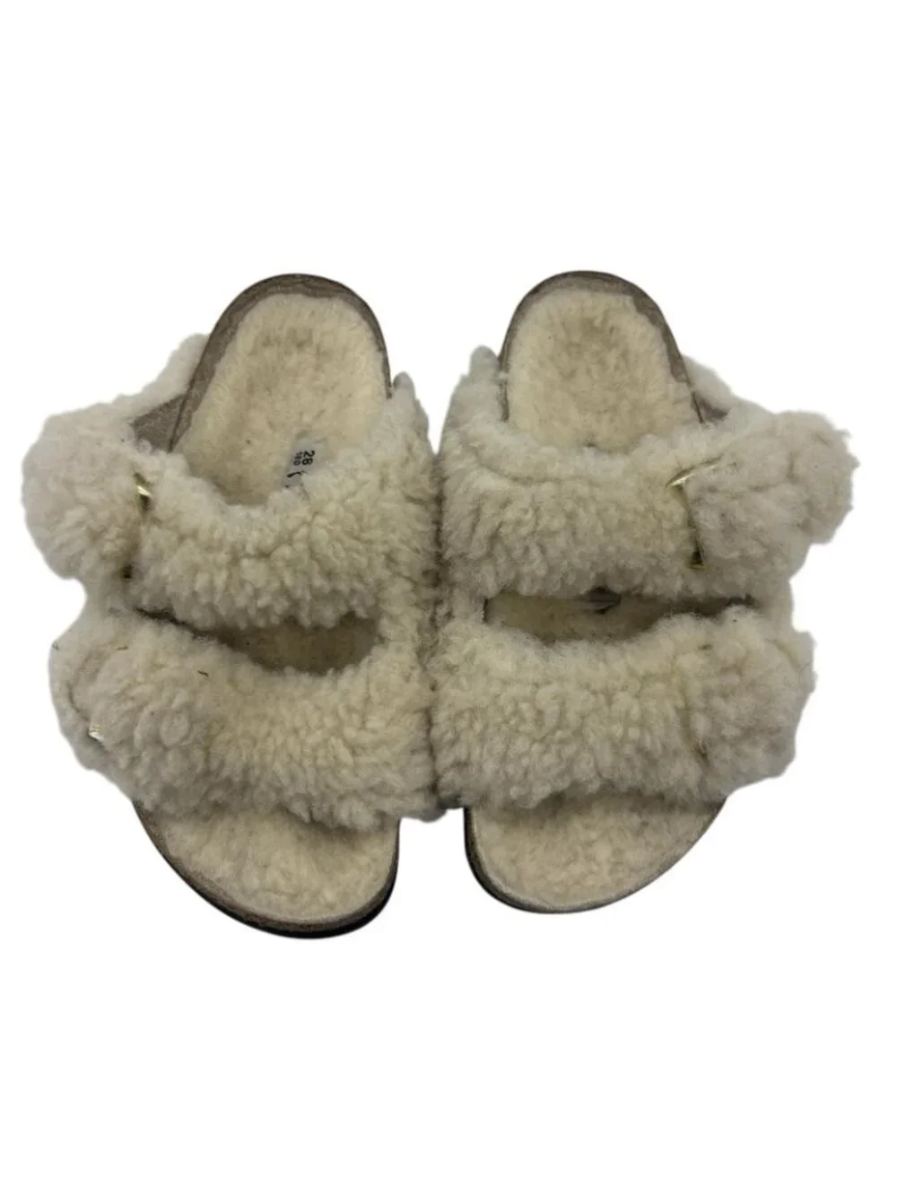 Birkenstock Arizona Big Buckle Shearling Slide Sandals Teddy Eggshell Kids Sz 28